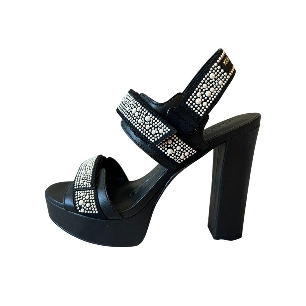 Karl Lagerfeld Paris Studded Platform Heels Black Ankle Strap Women’s 8.5